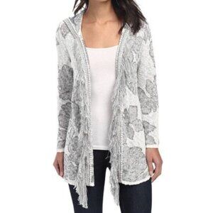 NIC+ZOE NIC ZOE Fringe Benefits Cream Ivory Floral Open Cardigan Sweater PETITE